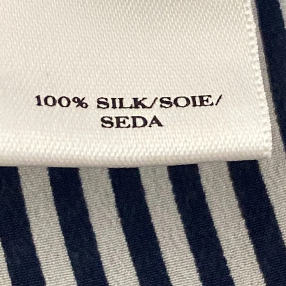 Ann Taylor Blue Cream Preppy Silk Pinstripe Academia Button Down Shirt Size 10 - Picture 8 of 9